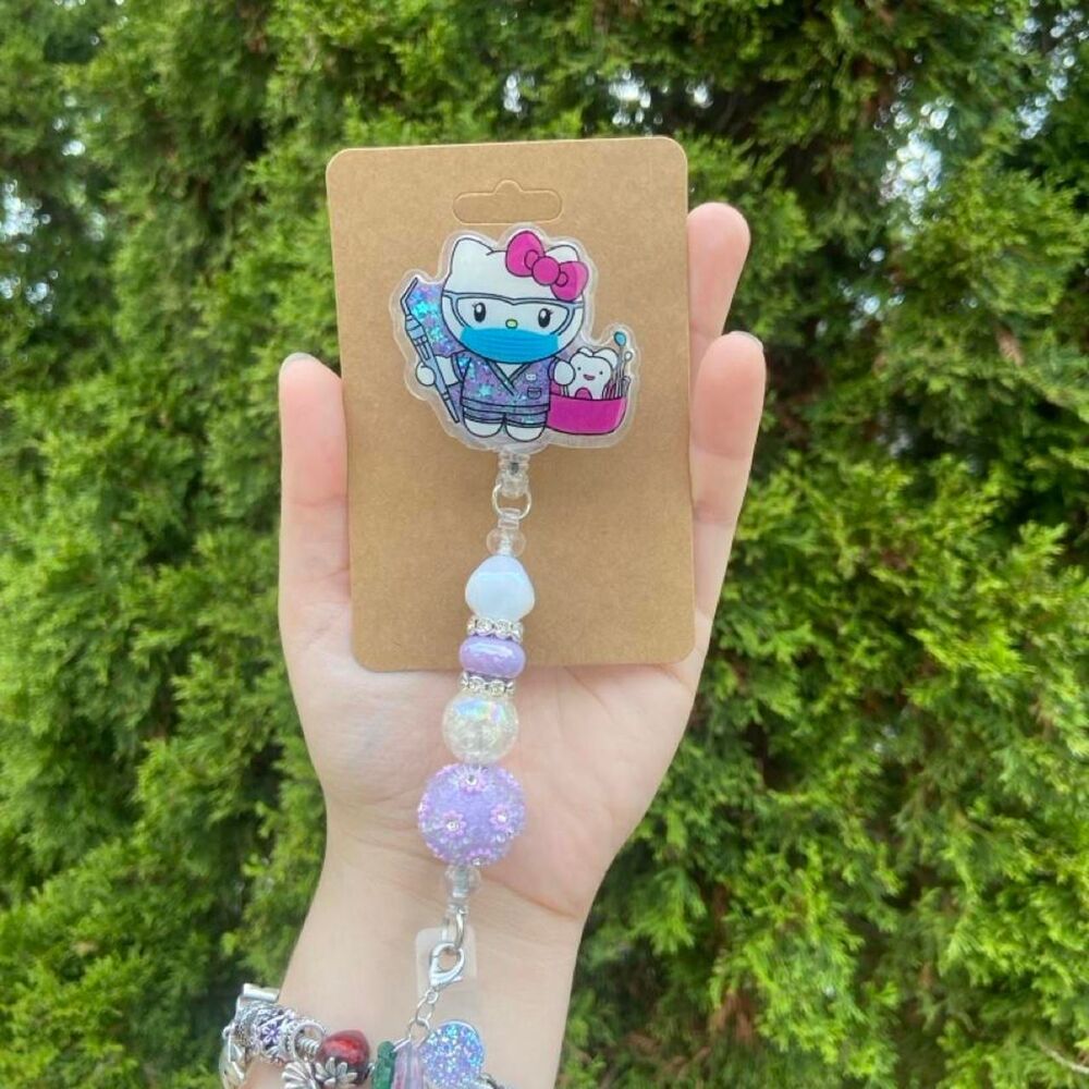 Dental Hello Kitty Shaker Badge Reel - Alligator Clip
